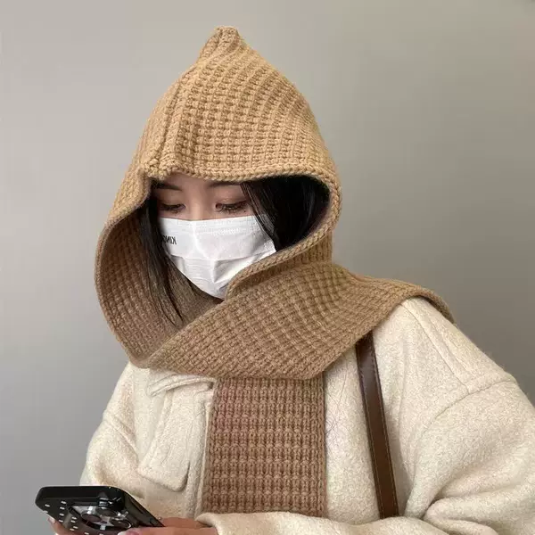 New Autumn and Winter Thickened Warm Balaclava Hat for Women, Versatile Dual-Use Integrated Knitted Hat Wholesale