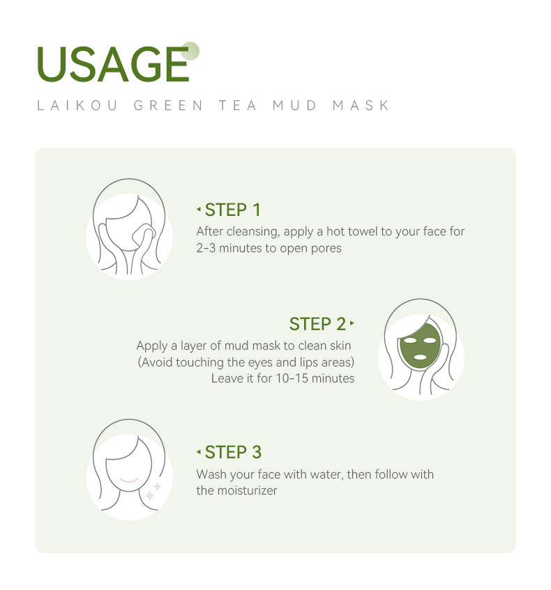 Cross-border new product laikou Green Tea Mud Mask 100g Cleansing, hydrating and Moisturizing Mask mud wholesale undefined