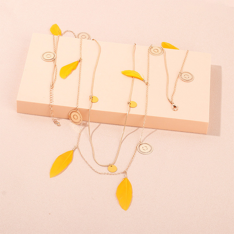 Ethnic Style Round Alloy Feather Layered Plating Necklace