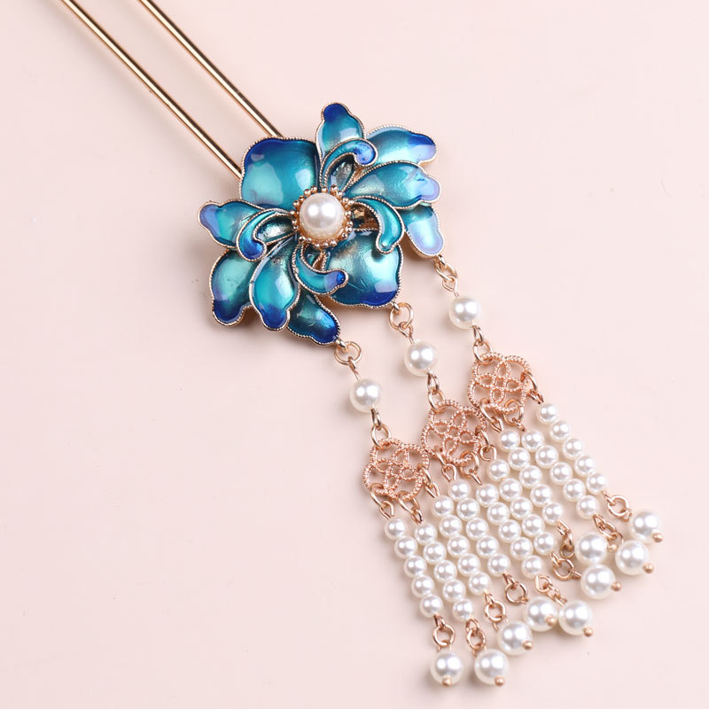 新品步摇流苏发钗头饰明制秀禾服装饰扎发发簪盘发u型发饰|ru