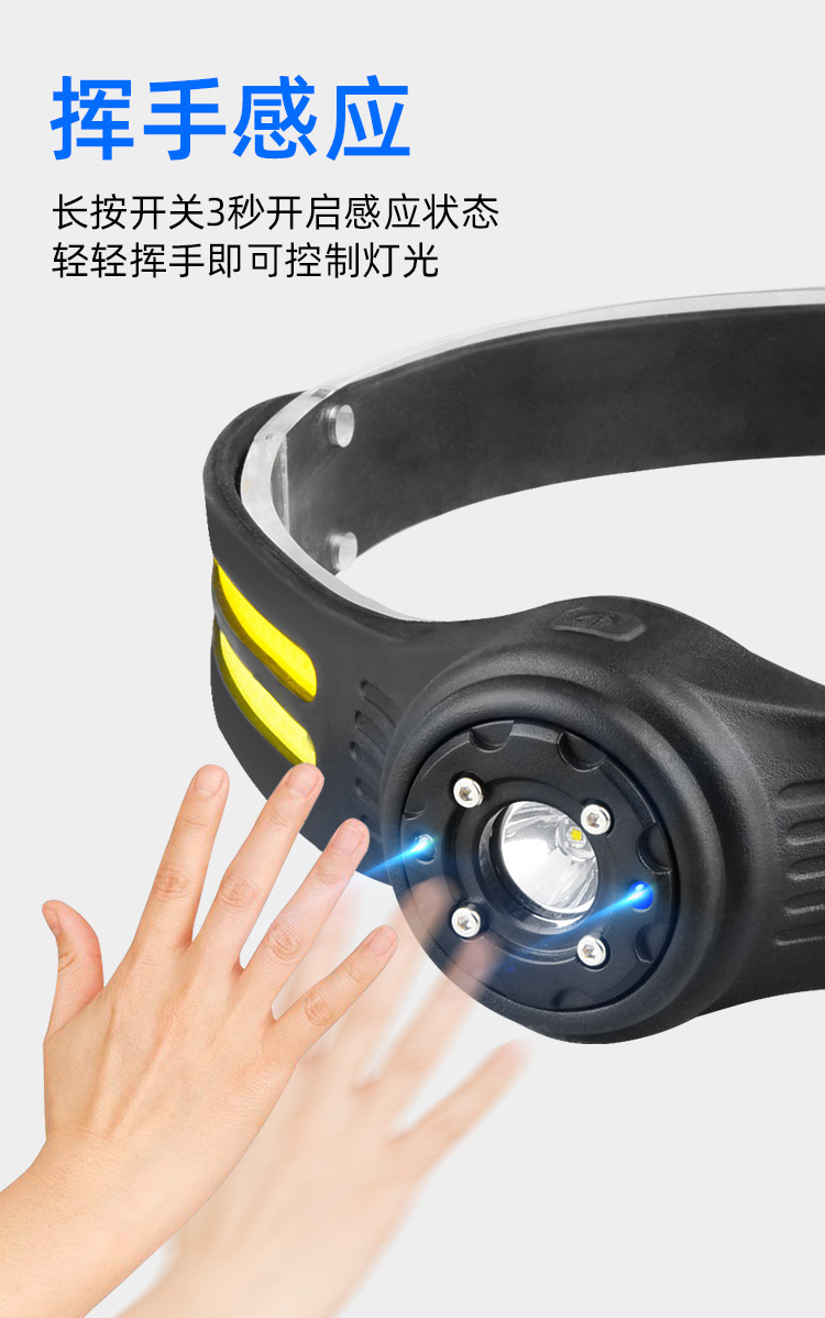 感应头灯LED 头戴式双光源夜钓头灯 USB充电跑步灯硅胶 头灯强光-阿里巴巴
