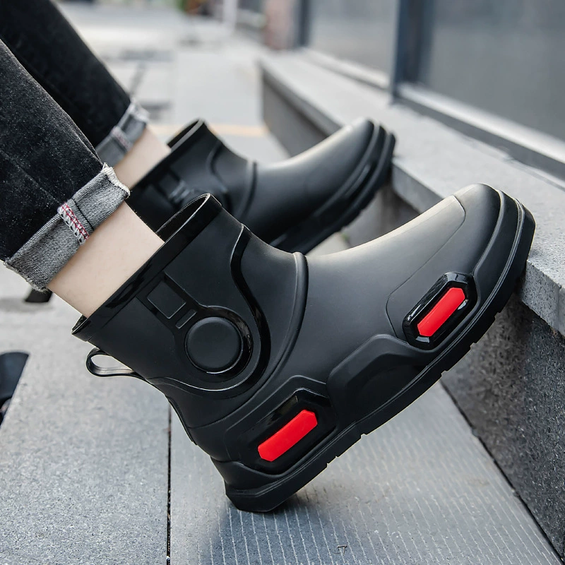 Мода Горячая продажа мужские короткие пвх дождевые сапоги зимой хлопок мужские наружные водонепроницаемые дождевые резиновые туфли для внешней торговли