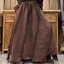 亚麻不规则半身裙女2025春季新款毛边流苏时尚个性高腰复古长裙潮