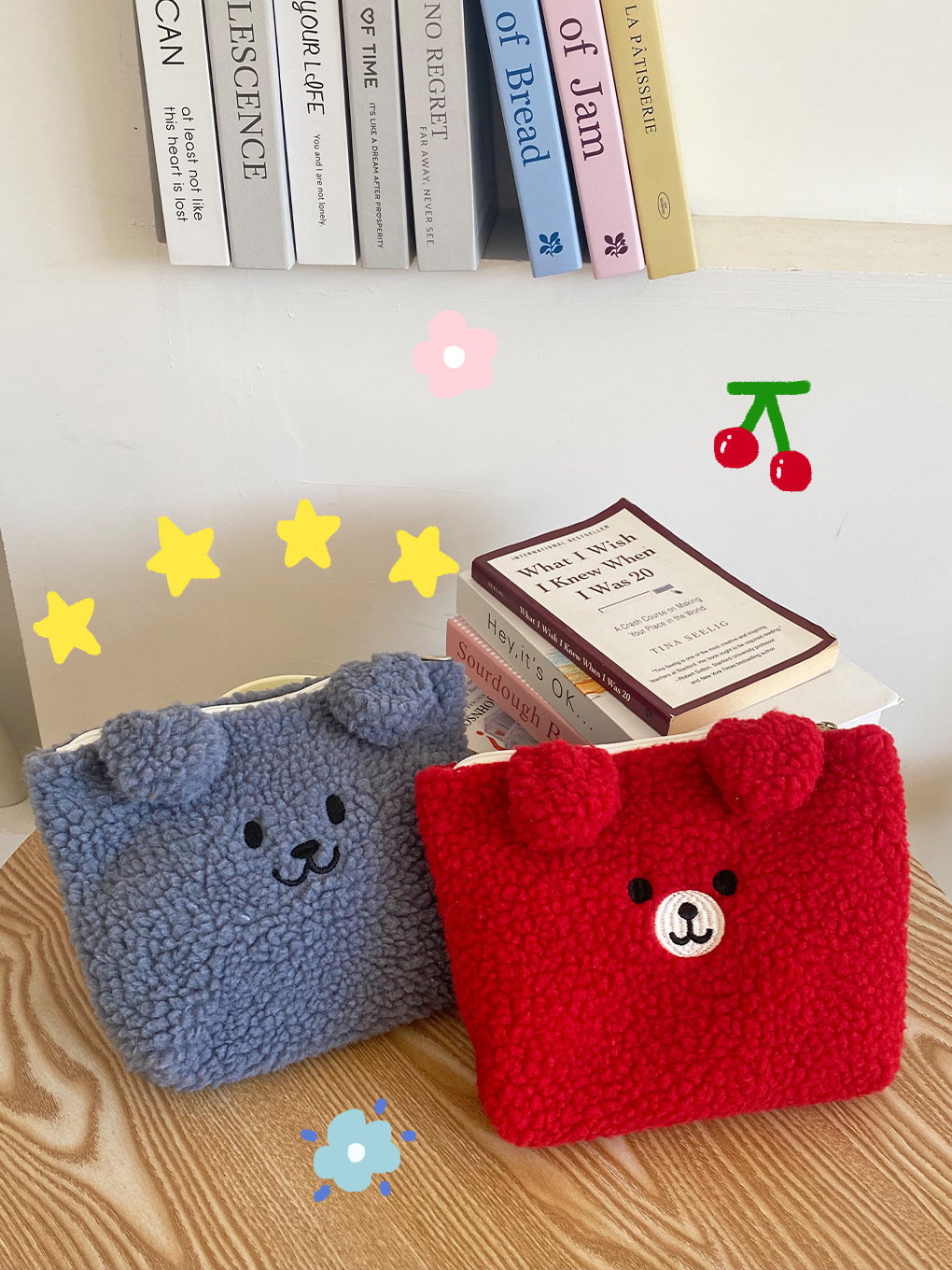 Bolsas de maquillaje bordadas de dibujos animados en otoño y invierno nuevos bolsas de peluche lindas bolsas de almacenamiento de maquillaje portátiles bolsas de lavado