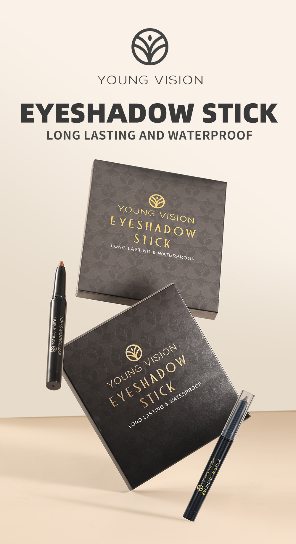 YOUNG VISION 6-color Eyeshadow Pen set: Pearlescent Rotating Eyeshadow stick for easy coloring, brightening and contouring Specification drawing