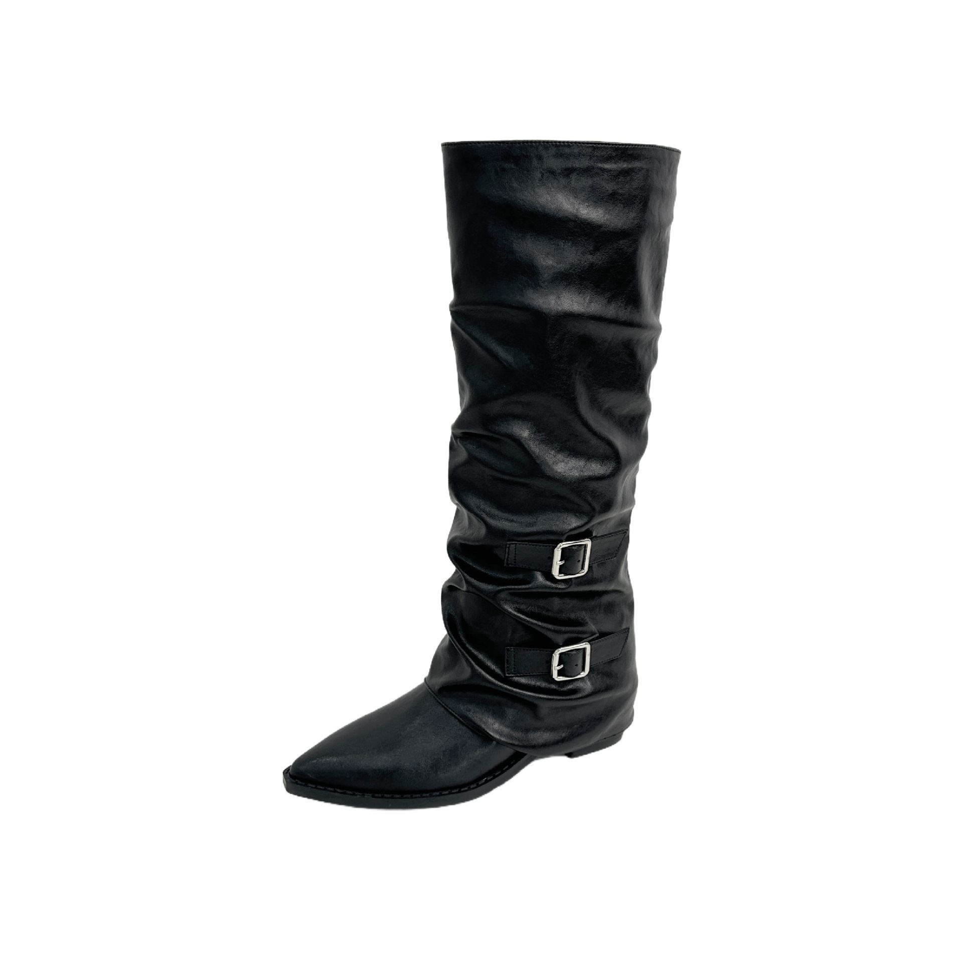 Botas Largas Plisadas para Mujer de 8 cm, Superfibra, Tacón Grueso, para Otoño e Invierno image 5