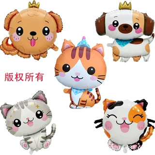 跨境新款Q萌小猫皇冠小狗卡通铝膜气球生日派对装饰布置批发气球