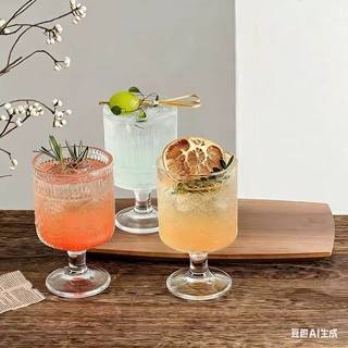 厂家直销复古ins风太阳花浮雕玻璃杯高颜值酒杯设计感饮料果汁高