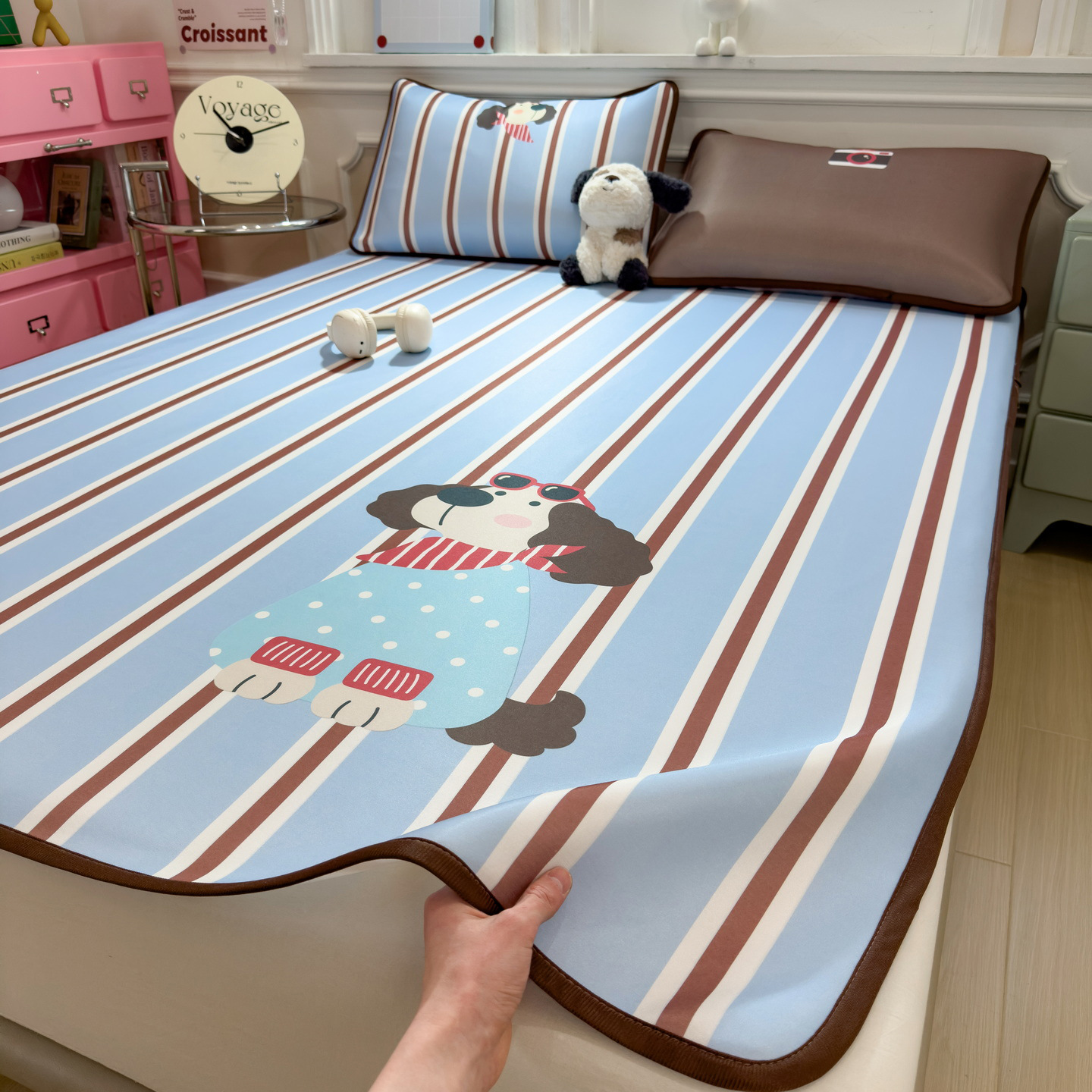 Verano sensación fría alfombra de hielo para dormir desnudo grado madre y niño caricatura lavable con máquina alfombra de hielo de aire acondicionado de tres piezas alfombra suave