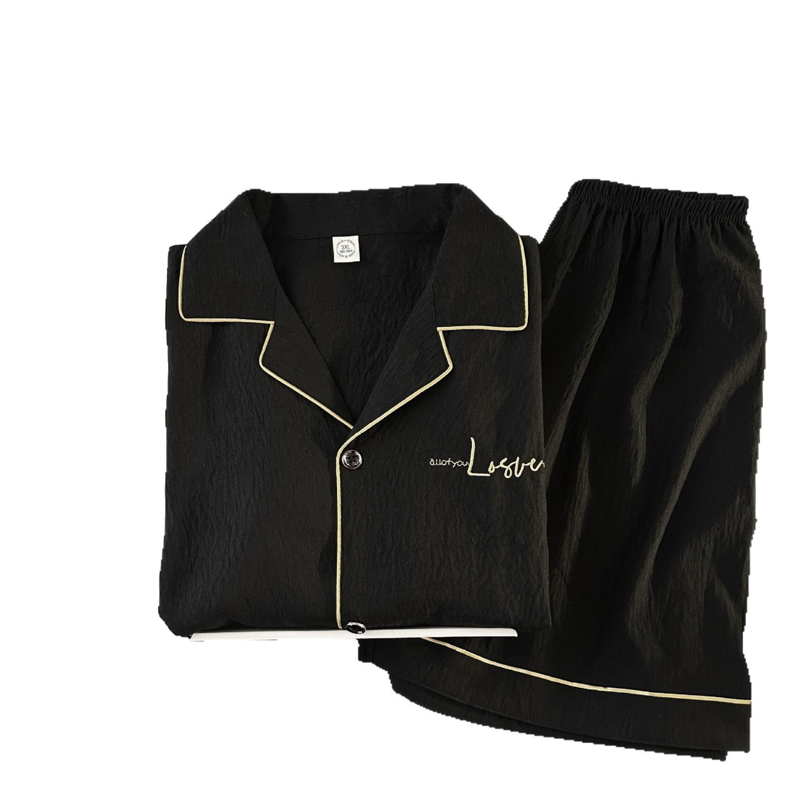 Pijamas de hombre de hilo de algodón de nube negra simple pantalones cortos de verano de manga corta ropa de hogar de gran tamaño casual traje de verano