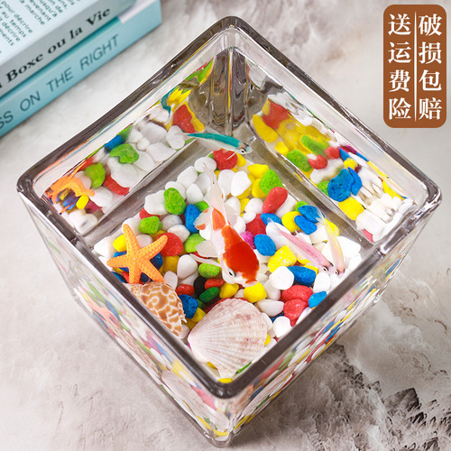 Wholesale square glass fish tank with ultra-white thickened mini creative small fish tank office desk hydroponic plant vase