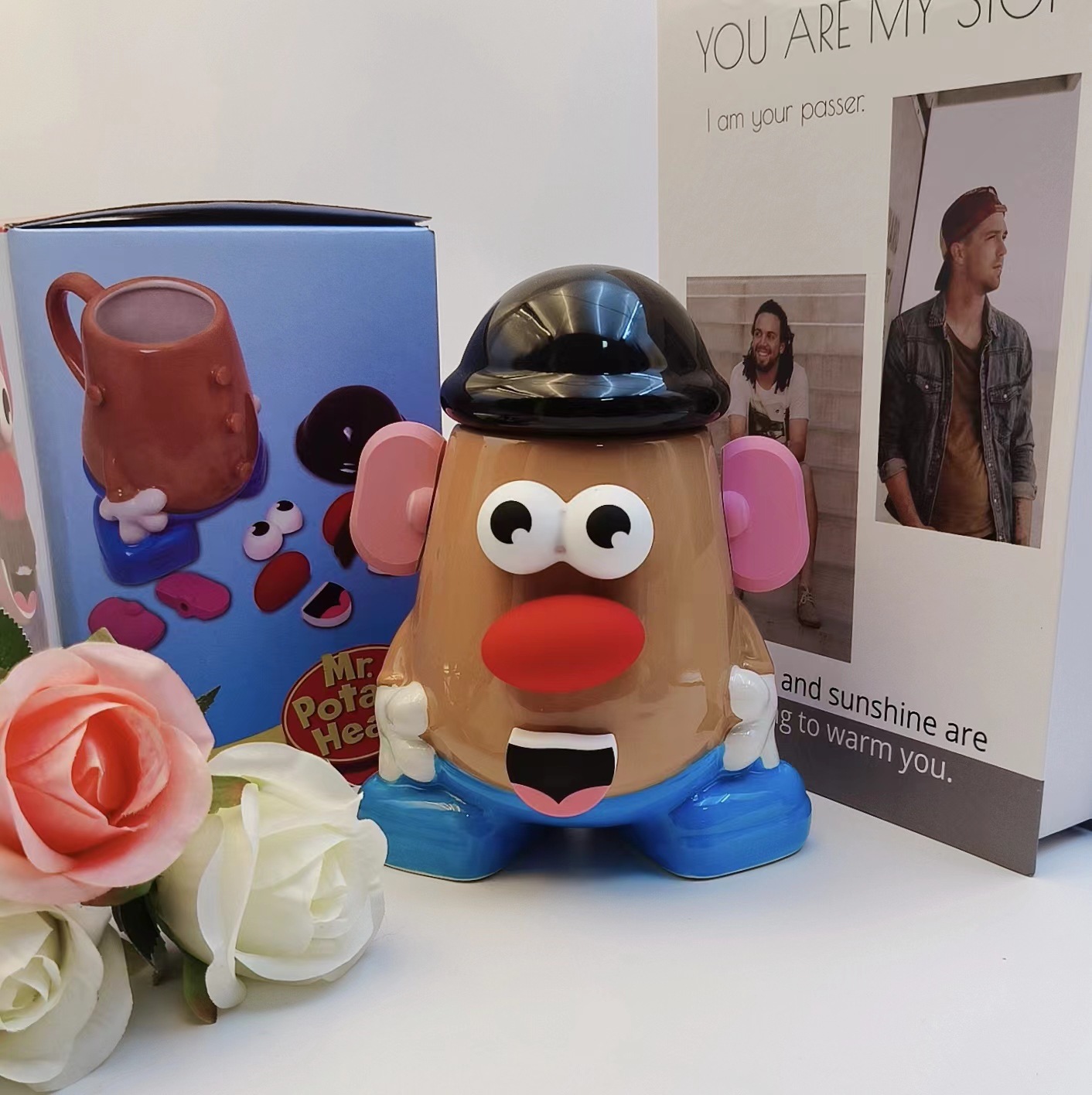 Taza de cerámica transfronteriza taza de dibujos animados creativa Papa extraíble decoración personalizada muñeca Taza de cerámica con tapa