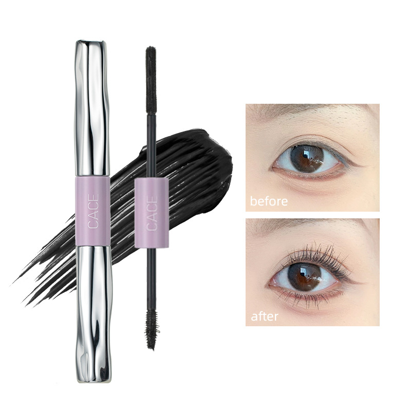 Máscara de pestañas de dos cabezas CACE impermeable para sostener el maquillaje, no es fácil de manchar, gruesa y larga, sin quitar el maquillaje, maquillaje de rímel