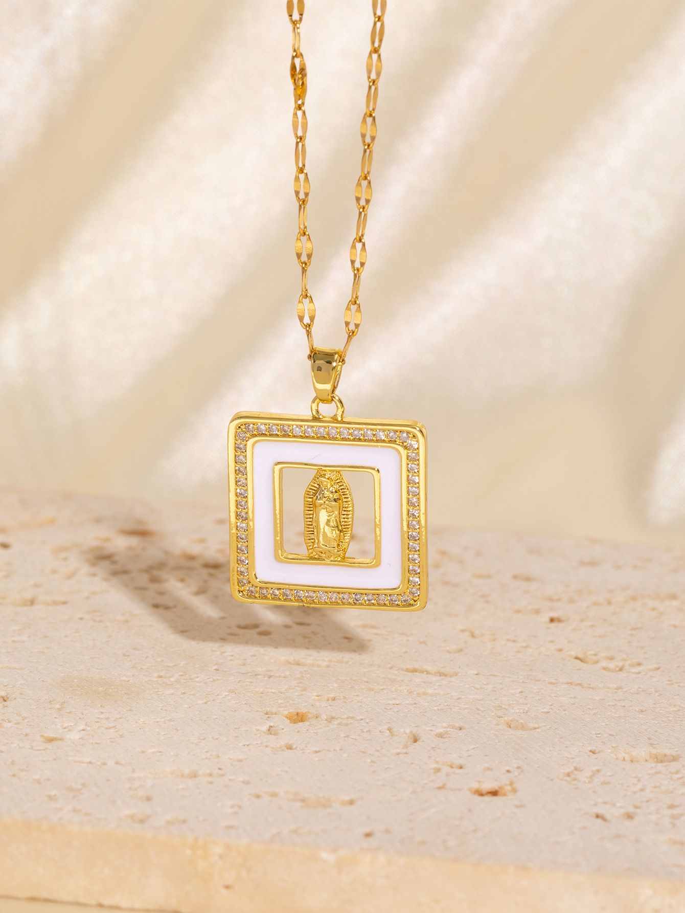 Geometric, Virgin Mary Pattern Copper Plating Geometric Virgin Mary Pendant Necklace