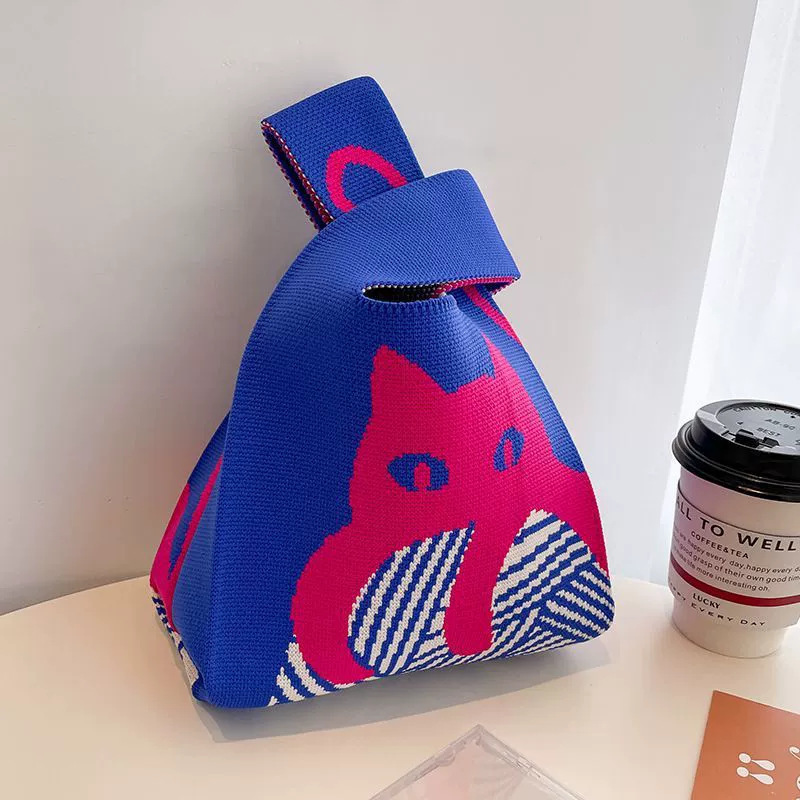 ジャイアントパンダ文化的で創造的なニットバッグ、ハンドバッグ、仕事用の周辺雑貨、小さなトートバッグ、手首編み布、花、成都|undefined