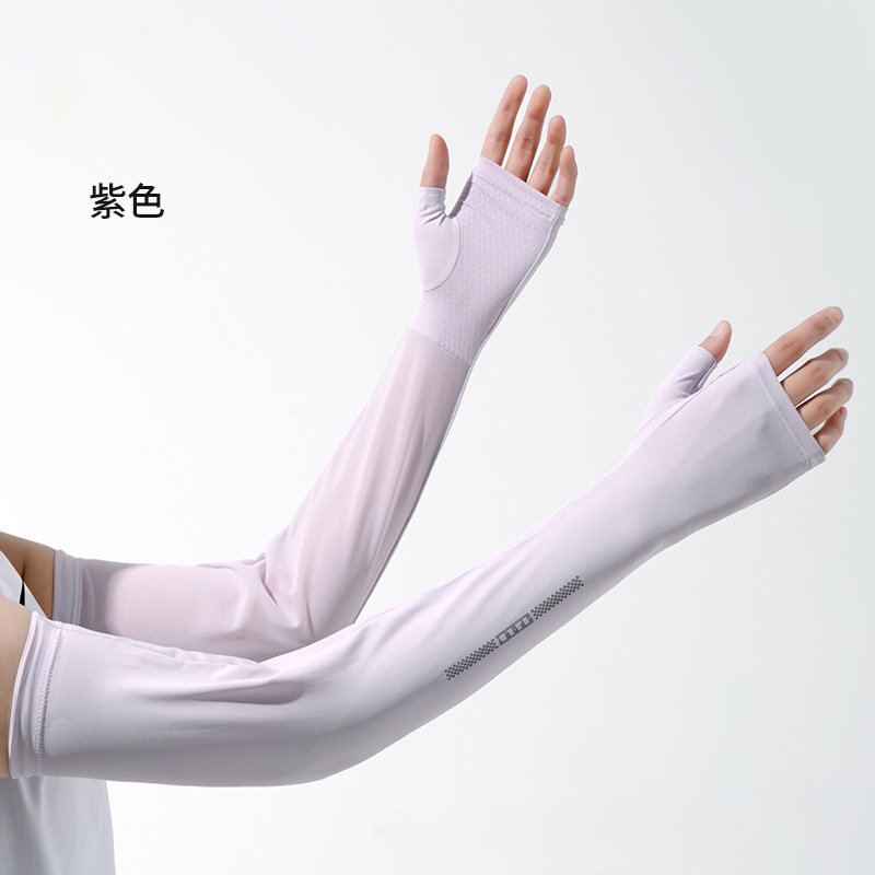 Sleeva de hielo solar para mujeres de verano medio dedo al aire libre alargado anti-UV secado rápido permeable hielo malla manga de ojos