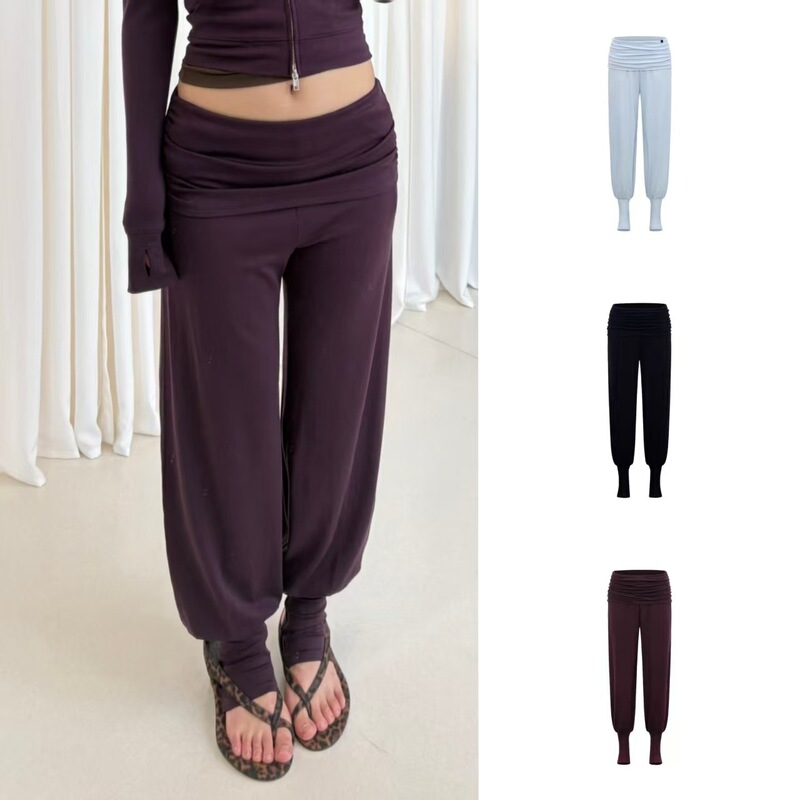 Simple and Stylish Light-Sporty Stacked Waist Stirrup Leggings in Black/Purple/Milk Blue Simple and Stylish Light-Sporty Stacked Waist Stirrup Leggings in Black/Purple/Milk Blue