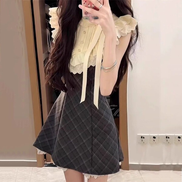 summer retro fitted small design dress with bow
