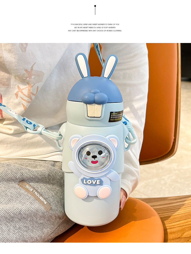卡通萌兔可爱儿童保温杯背带幼儿园宝宝学生便携不锈钢吸管杯刻字详情38