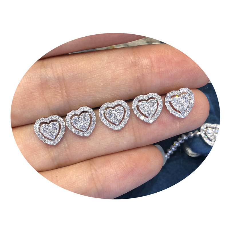 1 Pair Simple Style Heart Shape Plating Inlay Alloy Zircon White Gold Plated Ear Studs display picture 1