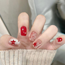 FM-495假指甲贴片可拆分码美甲穿戴甲红色波点星星手工封层光疗甲