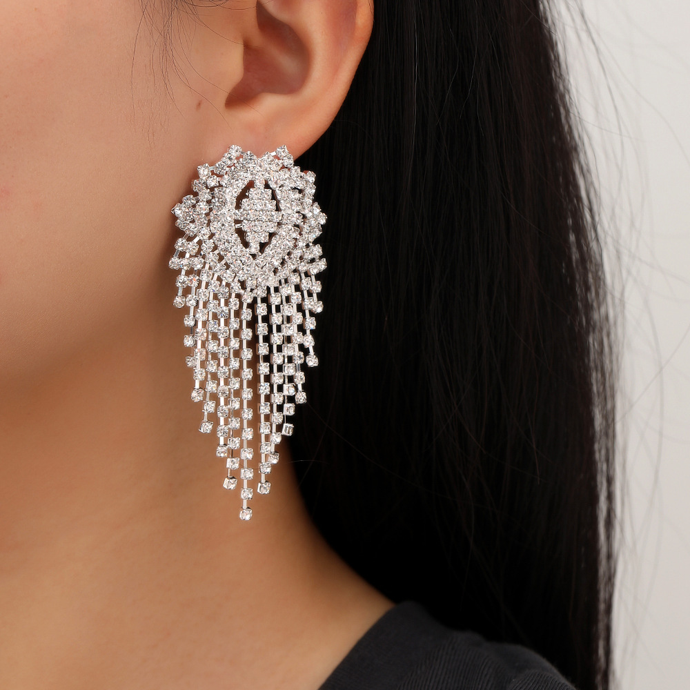 Fashion Tassel Copper Plating Inlay Rhinestones Drop Earrings 1 Pair