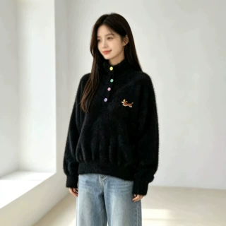 韩系软糯彩色扣女2026秋冬新款宽松内搭慵懒高级感针织打底衫外套