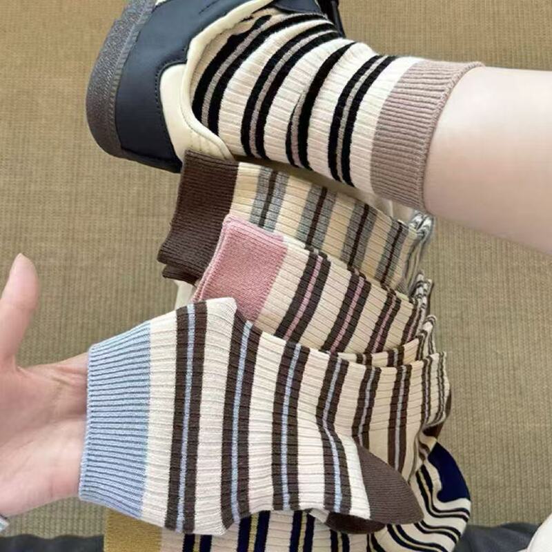 Zhuji Socks Autumn and Winter Women's Socks Striped Knee-High Socks Color-Blocking Mid-Calf Socks Melard Slouch Socks Wholesale