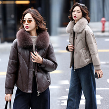 海宁绵羊皮真皮皮衣女羽绒服女式短款大码皮草外套冬显瘦妈妈装