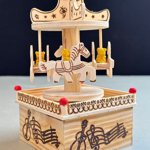 Wooden Carousel Windmill Cartoon Music Ornament Children's Toy Gift Wooden Craft Eight-Track Player Wholesale
