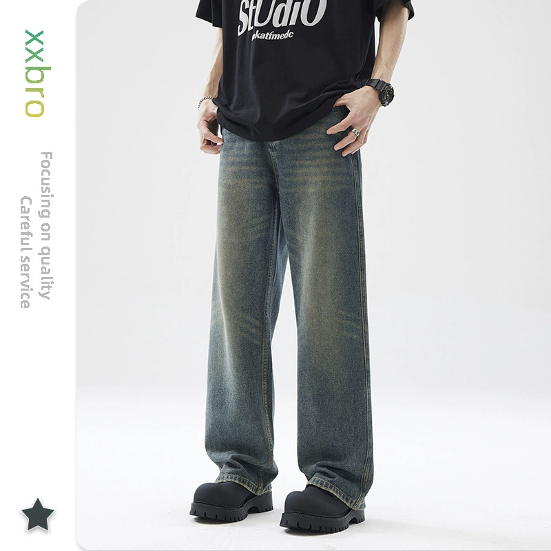 Мужская одежда xxbro # Американские модные джинсы Cleanfit в стиле ретро, с флисовой подкладкой, расклешенные, свободного кроя, унисекс, длинные брюки