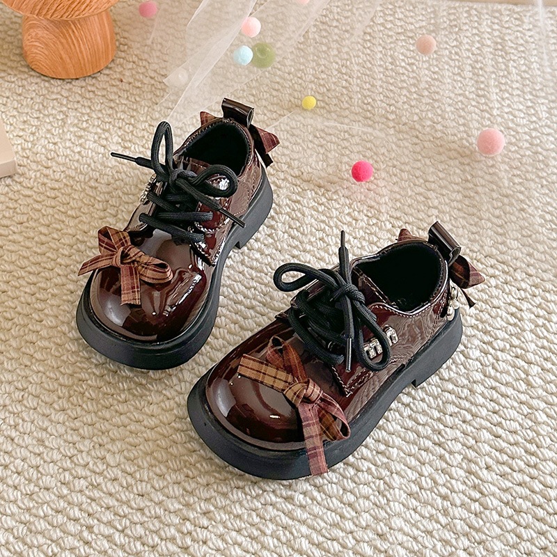 Britische Lederschuhe für Mädchen mit Schleife, Strass-Karo-Design, Frühling/Sommer, College-Stil, einzelne Schuhe_voghion.com