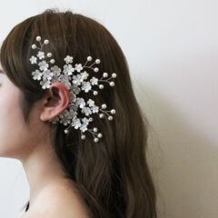 欧米耳飾り高級感ホワイト森系精霊真珠桜耳穴なしイヤリング手作り水晶花耳掛け