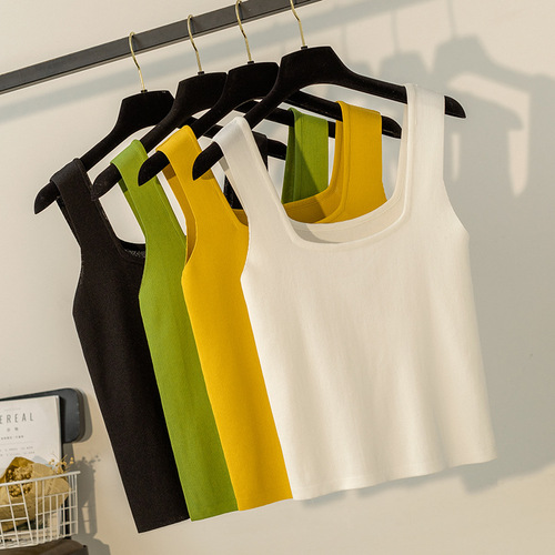 Spring and autumn white ice silk knitted short camisole for women to wear underneath a suit jacket.