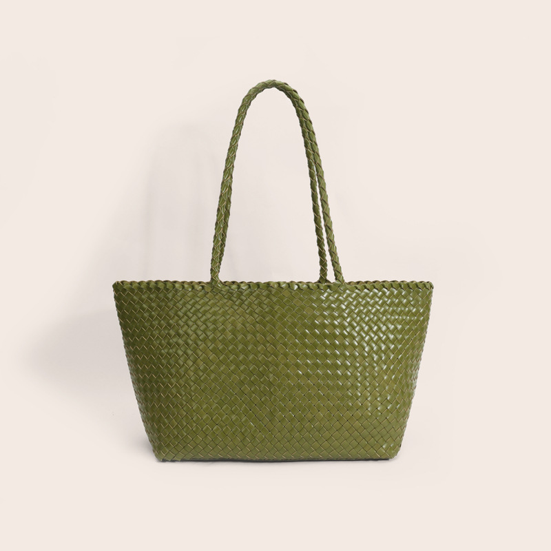2025 New Genuine Leather Large Capacity Tote Bag For Women Hand-Woven Shoulder Bucket Bag For Travel Vacation And Commuting - Thumbnail 7