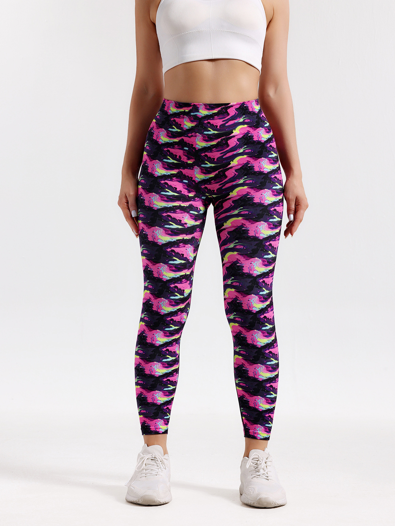 Pantalones de yoga con estampado digital sin costuras para mujer, correr al aire libre, fitness, deportes, levantamiento de caderas, pantalones delgados de cintura alta