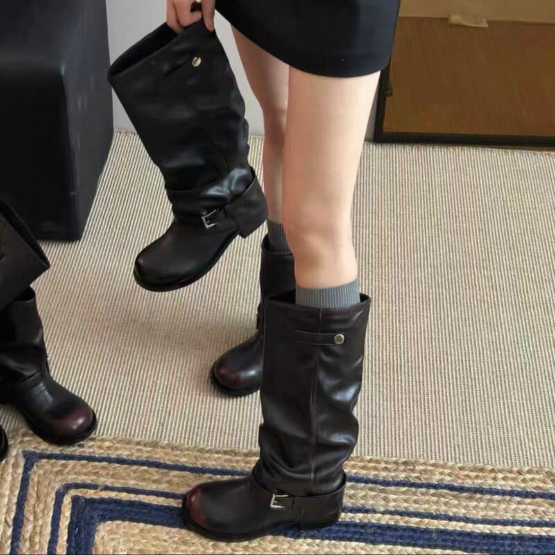 内增高中筒马丁靴女御姐不过膝长靴复古显瘦裤管堆堆靴美拉德靴子|undefined