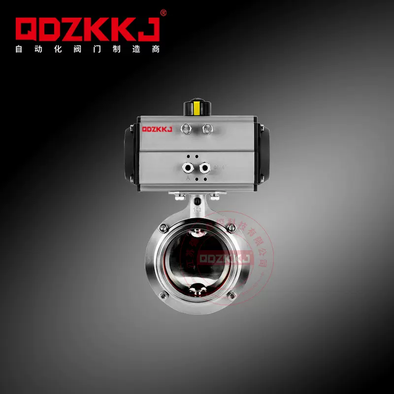 D681F-16P气动蝶阀304不锈钢食品卫生级卡箍卡盘快装卧式蝶阀