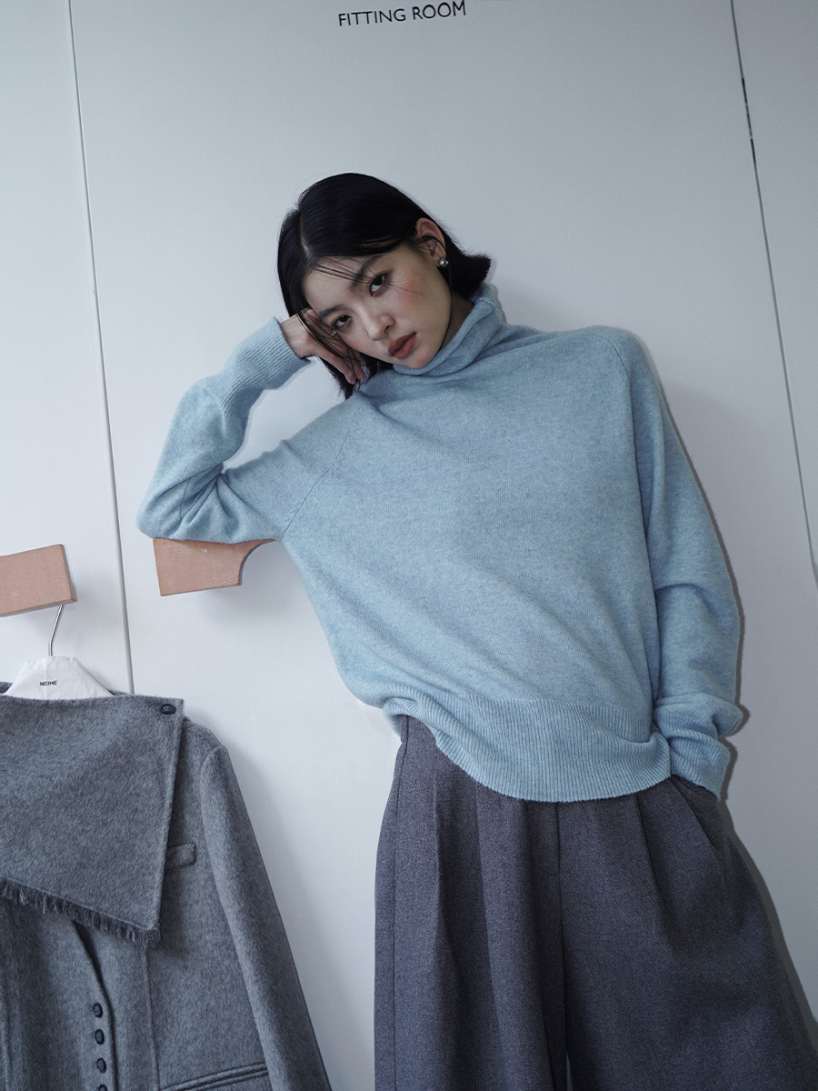 neihe nehe foundation pure color all-matching loose high collar autumn and winter base sweaters women‘s clothing new 251713