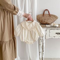 2024春款嬰兒韓版爬服女寶寶長袖刺繡連體哈衣大翻領包屁衣爬爬服