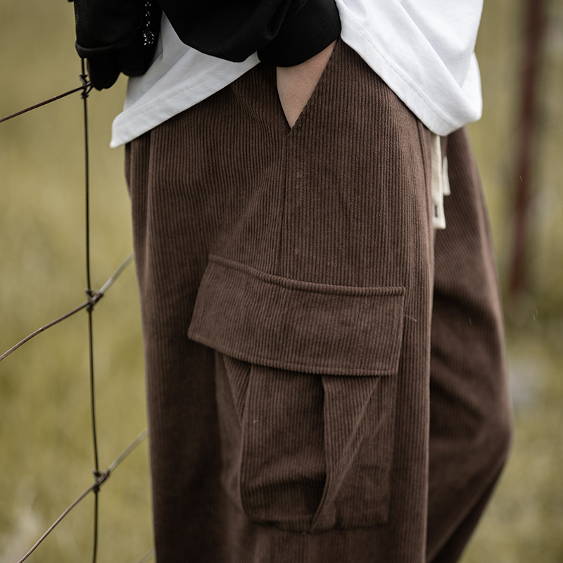 Pantalones Casuales de Pana Estilo Montaña Vintage, Primavera 2025, Nuevo Diseño Texturizado Holgado Estilo Japonés con Pliegues, Pantalones Largos