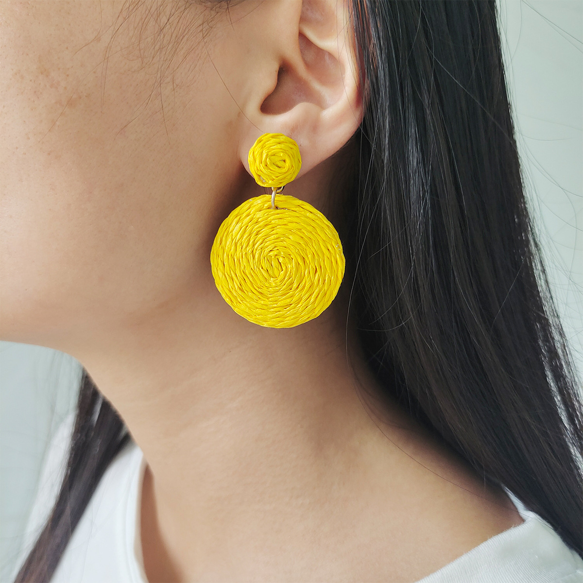 Sweet Round Raffia Drop Earrings display picture 6