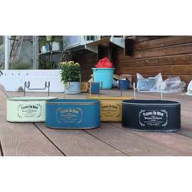 尤美花园杂货铁艺装饰花盆椭圆印字壁挂盆园艺家居装饰品花园摆件