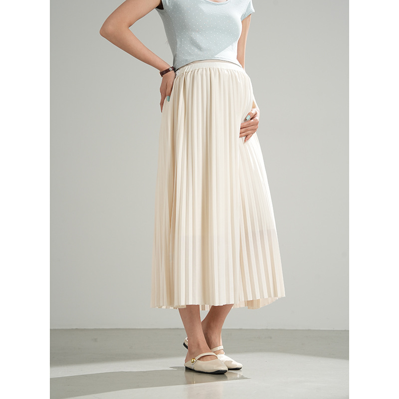 Elegant long summer apricot autumn pleated skirt for pregnant