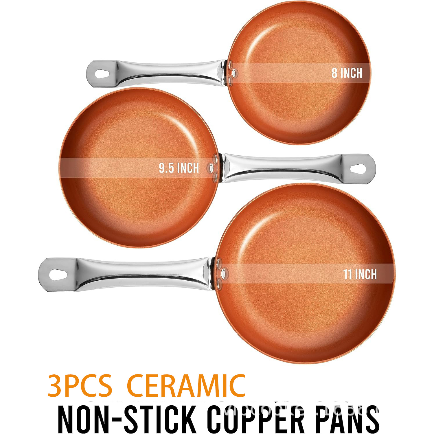 Amazon Hot Sale Cerámica de cobre inadherente fondo plano freidora de tres piezas set electromagnético doméstico universal