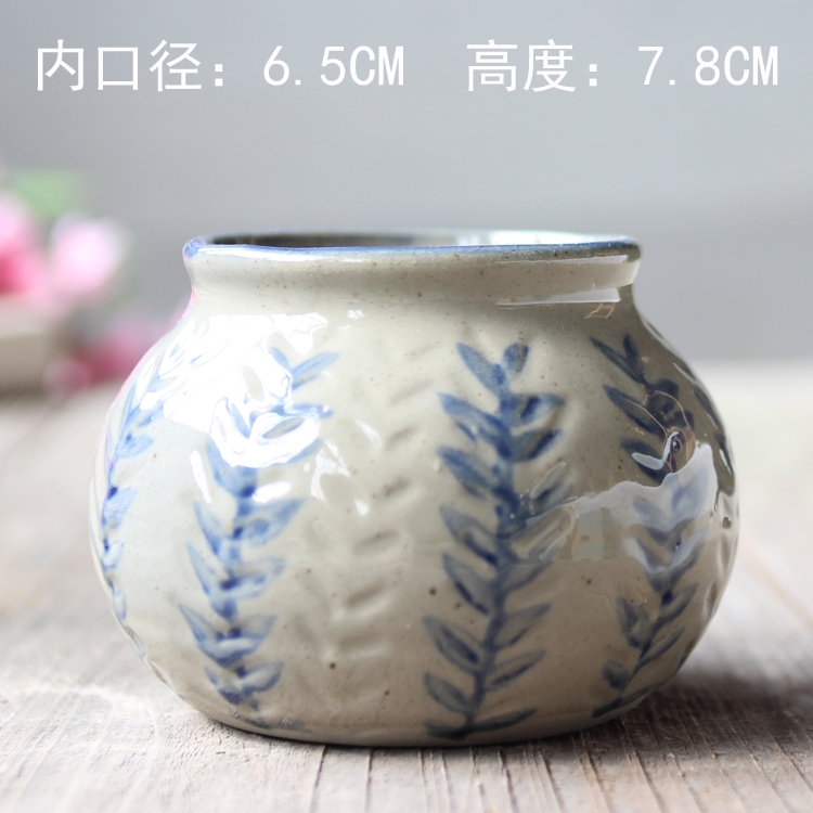 景徳鎮の多肉の植木鉢の陶磁器の個性のアイデアの復古の青い花の簡単な法師の控型の小さい古い杭の粗い陶器の植木鉢|undefined