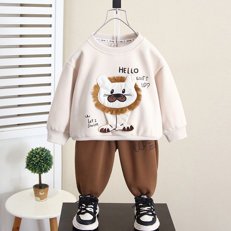 6373 traje de suéter de otoño para niños 2025 nueva ropa deportiva para bebés de dos piezas ropa de moda de primavera y otoño para niños