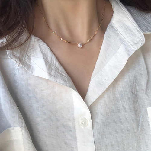 Korean-style pearl chopsticks necklace, simple new style female ins cool style niche temperament internet celebrity clavicle chain necklace