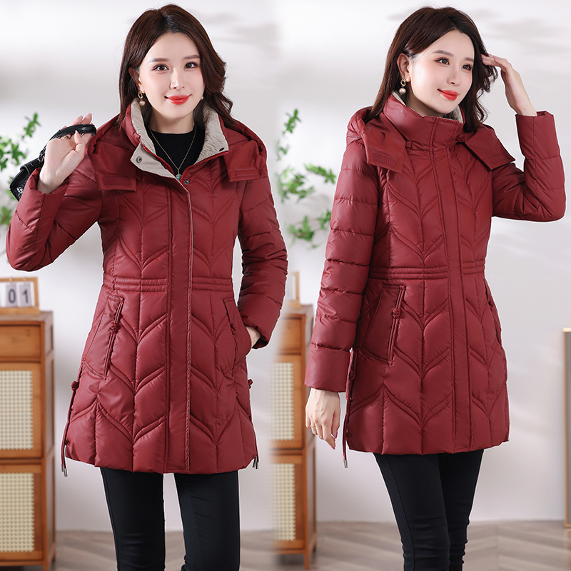 No-Wash Black Gold Heated Lining down Cotton Outwear Women's Long 2025 Mother's Winter Slimming Look Hooded Cotton Outwear No-Wash Black Gold Heated Lining down Cotton Outwear Women's Long 2025 Mother's Winter Slimming Look Hooded Cotton Outwear
