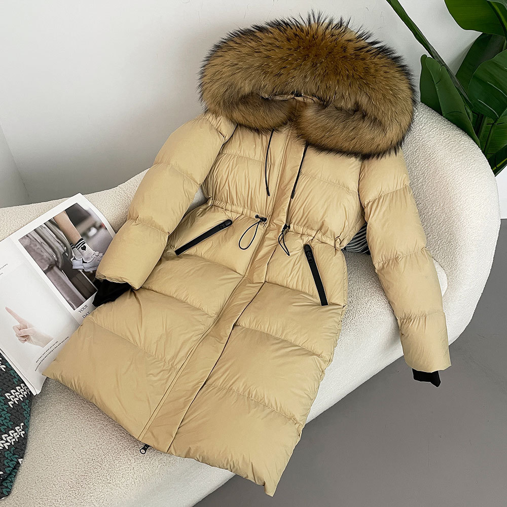 Women's down jacket, high end women's black and gold upgraded version, long, high quality 90% white duck down, thickened and warm jacket_voghion.com